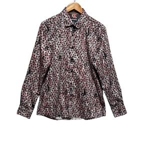 Barabas Mens Abstract Button Up Shirt Pink Black Leaf Print Statement Designer